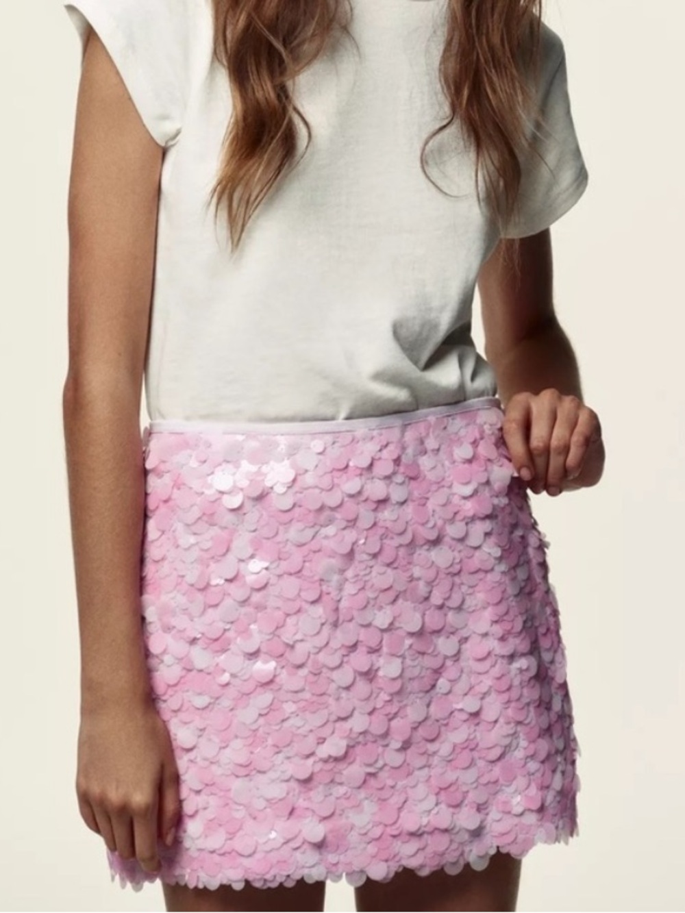 Zara Pink Sequin Mini Skirt - Picture 2 of 11